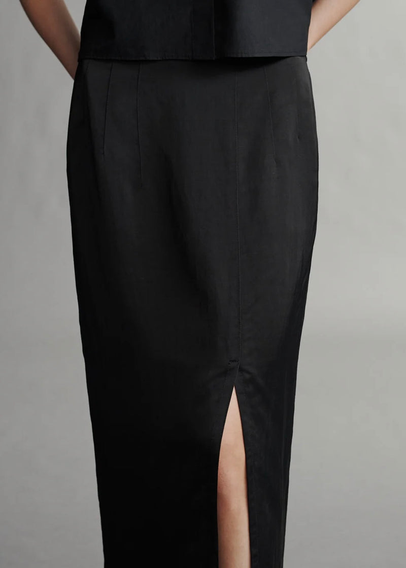 TWP Ladylike Skirt in Coated Viscose Linen Black