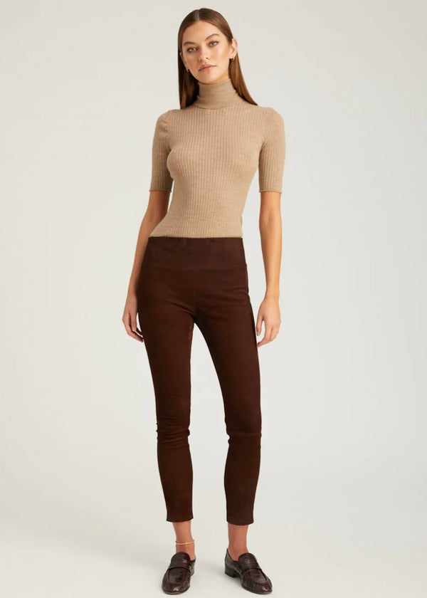 SPRWMN Short Sleeve Turtle Neck Top Camel
