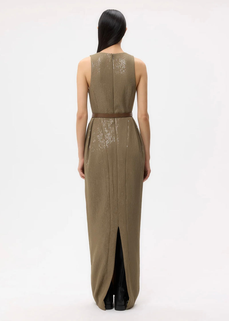 TWP Used To Love Me A Lot Dress in Chiffon Encased Paillettes Olive
