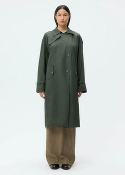 TWP Long Bogie Coat in Waterproof Canvas Beetle