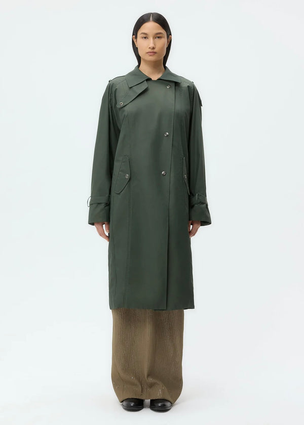 TWP Long Bogie Coat in Waterproof Canvas Beetle
