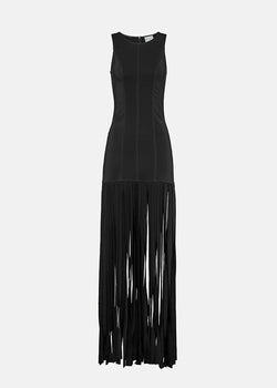 Forte Forte Sleeveless Dress in Stretch Crepe Cady with Fringed Details Black