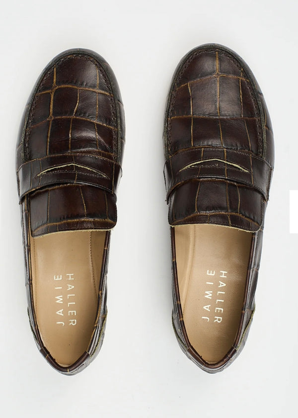 Jamie Haller Penny Loafer Deep Brown Croc
