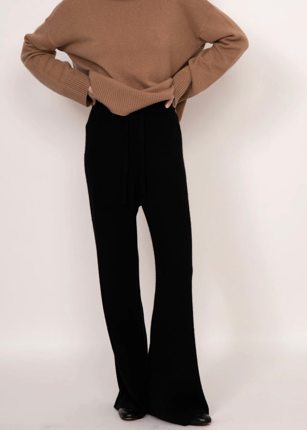 Kathryn McCarron Maya Ribbed Cashmere Wide Leg Pant Black