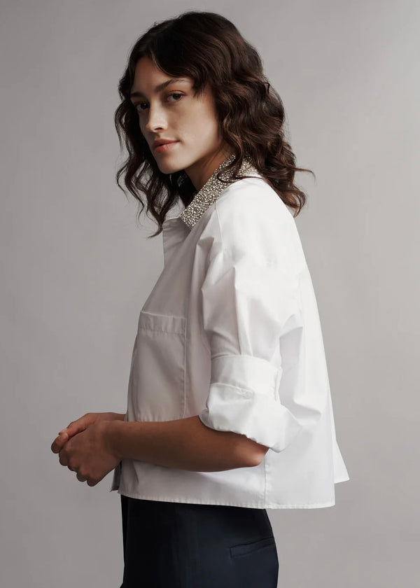 Next Ex With Crystal Collar in Cotton Shirting White