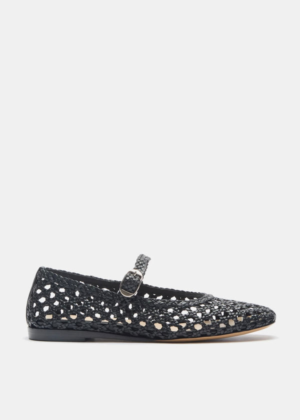 Le Monde Beryl Mary Jane Black Woven Leather