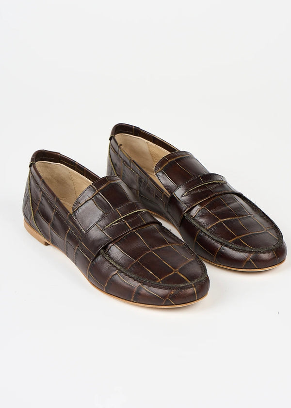 Jamie Haller Penny Loafer Deep Brown Croc