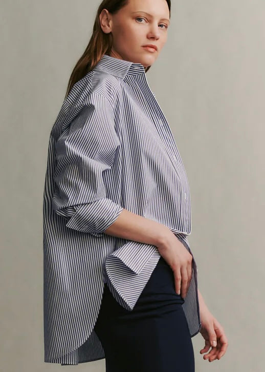 TWP Big Joe Shirt in Awning Lady Stripe White/Indigo