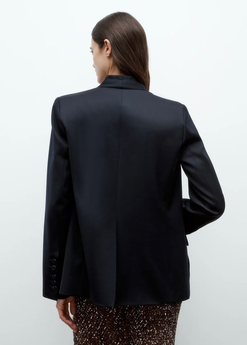 TWP New Dinner Jacket in Satin Wool Suiting Midnight