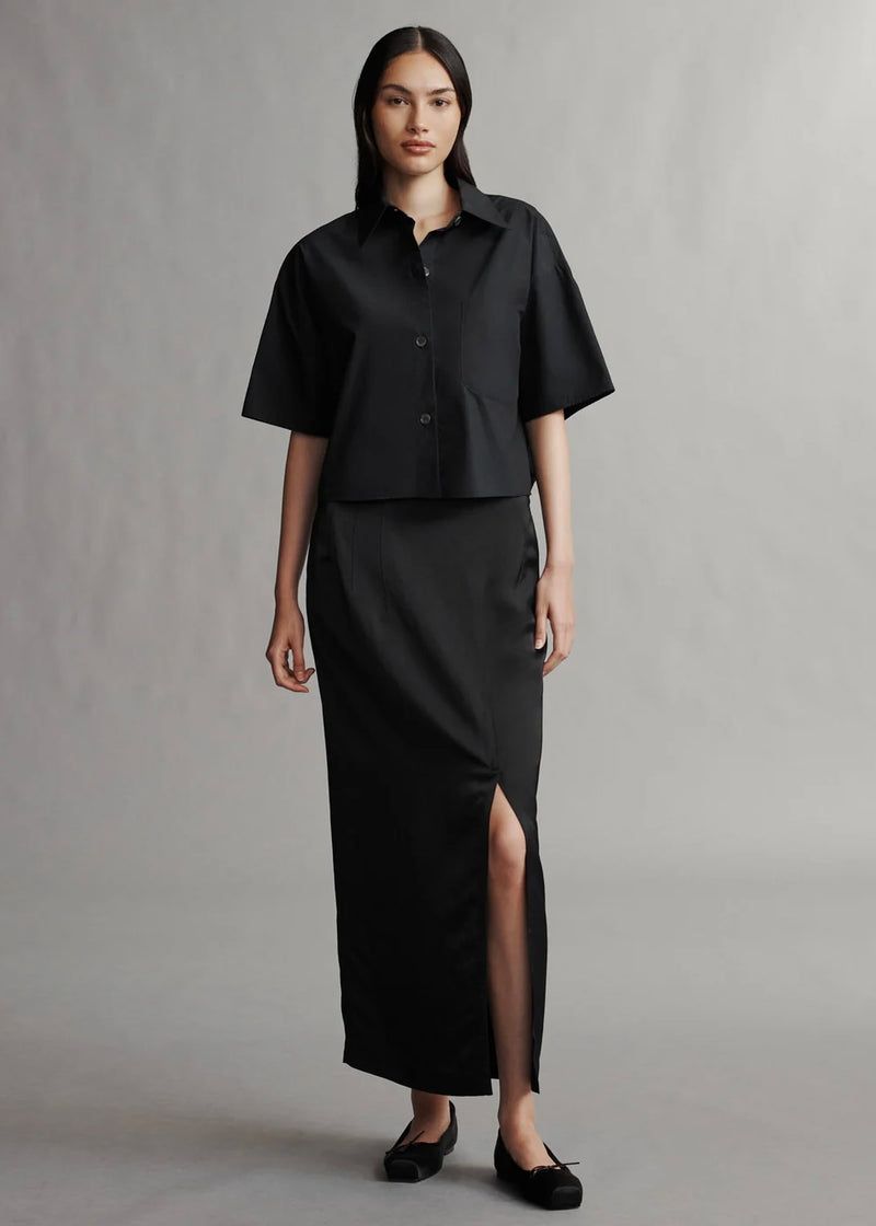 TWP Ladylike Skirt in Coated Viscose Linen Black