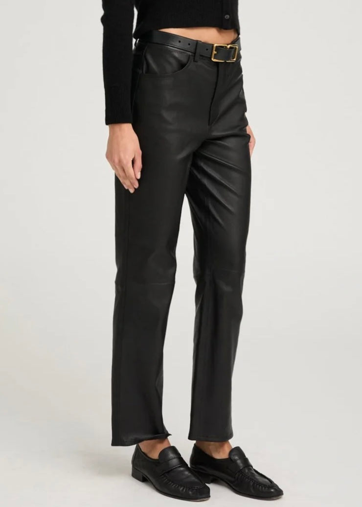 SPRWMN 5 Pocket Ankle Slim Straight Leather Pant