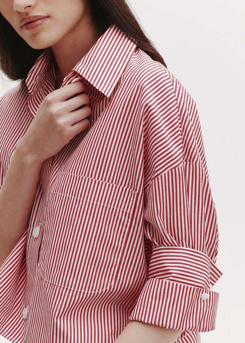 TWP Next Ex Shirt In Striped Cotton Red/White