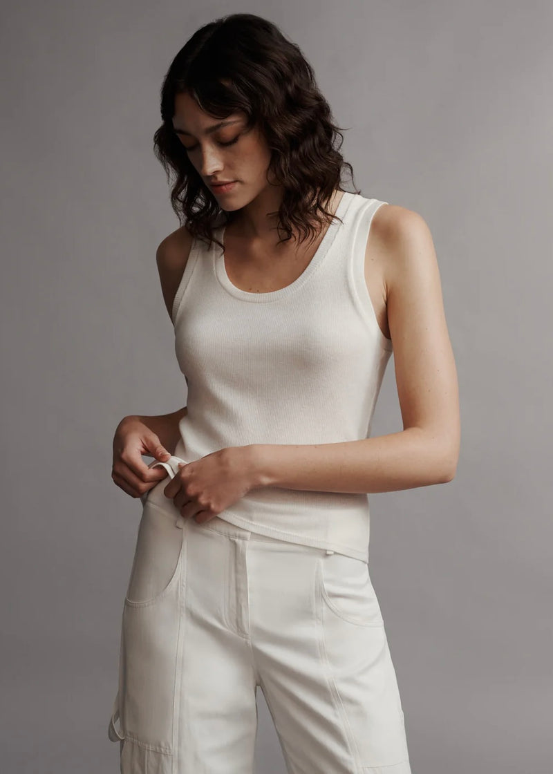 Ribbed Tank in Cotton White