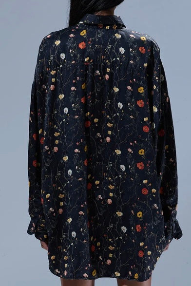 R13 Drop Neck Shirt Floral on Black