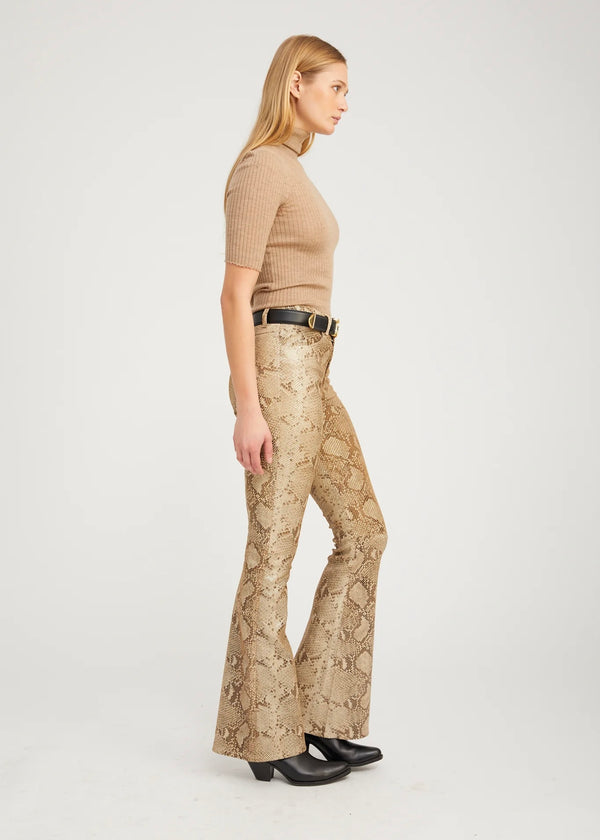 SPRWMN 5 Pocket Micro Flare Beige Glossy Python