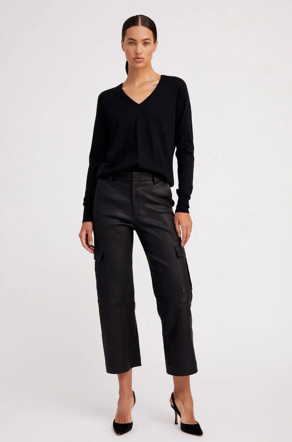 SPRWMN Leather Cropped Baggy Cargo Pants