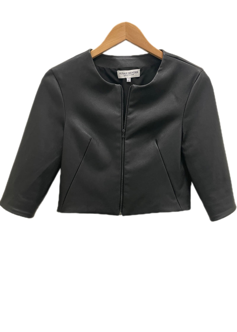 Susan Bender black cropped leather jacket